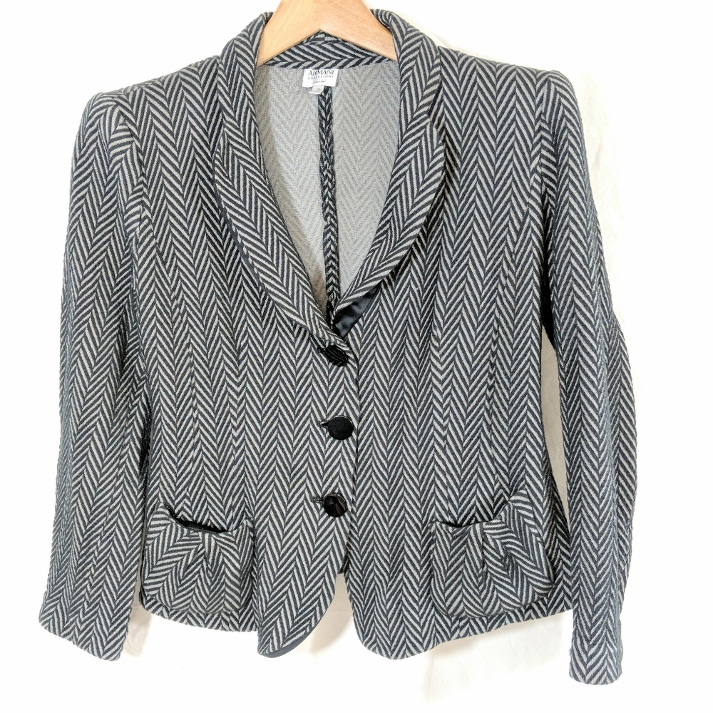Armani Collezioni‎ Black and Gray Chevron Blazer